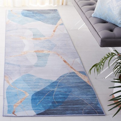 Tacoma Blue Abstract Energy Hand-Knotted Wool & Synthetic Runner Rug