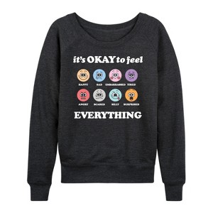 Women's - Instant Message - Its Okay To Feel Everything Lightweight French Terry Wide Neck Long Sleeve Graphic Shirt - 1 of 4