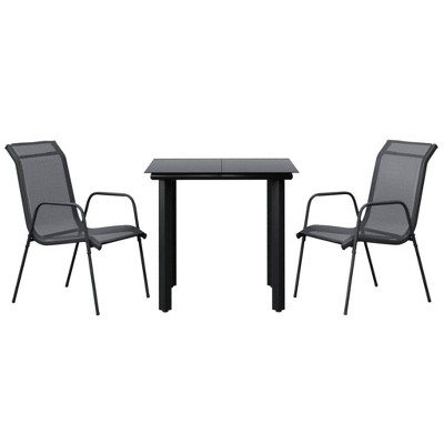 vidaXL 3-Piece Patio Dining Set - Black Steel and Weather-Resistant Textilene with Glass Table Top for Outdoor and Garden Use