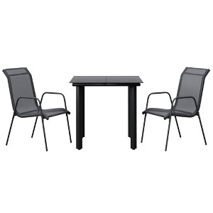 vidaXL 3 Piece Patio Lounge Set with Cushions Gray Poly Rattan - 1 of 4