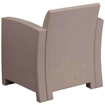 Contemporary Patio Armchair with Light Gray Cushions and Plastic Feet