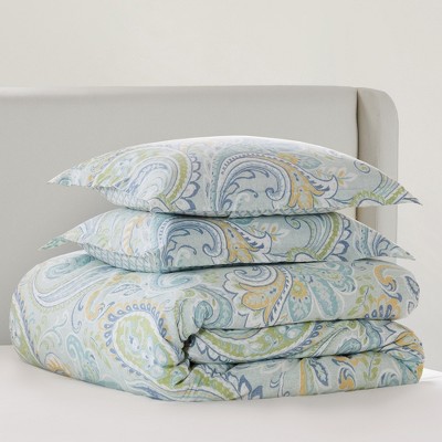 Cortona Full/Queen Green and Blue Cotton Paisley Bedspread Cover Set