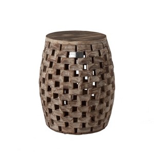 Balkene Home Maya Oval Rustic Garden Stool Wood Outdoor Seating & End Table Portable Adaptable Outdoor Furniture - Seasoned Patina Finish - 1 of 4