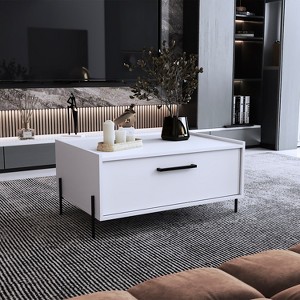 Coffee Table 15.6inH, 1 shelf, 4 legs, White - 1 of 1