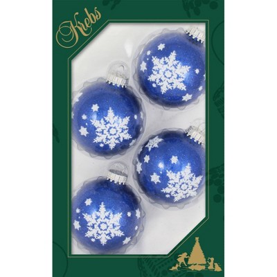 Christmas by Krebs 4ct Blue and White Snowflakes Glitter Christmas Ball Ornaments 2.5" (67mm)