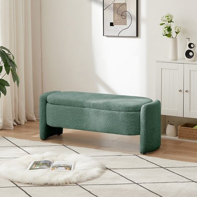 Ottoman, Oval Bedroom Storage Bench, 3D Lamb Fleece Fabric Bench, With Large Storage Space, Storage Bench