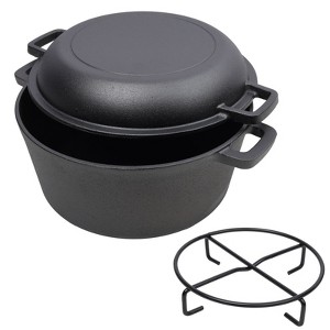 VisioGear 2-In-1 Dutch Oven With Dual Handles, 5 Quart Outdoor Camping Deep Pot With Pot Rack for Camping Fireplace Cooking, Black, 12.5"*10.2"*6.2" - 1 of 4
