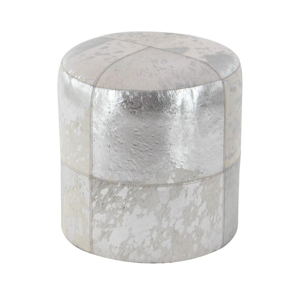 Photos - Pouffe / Bench Contemporary Round Cowhide Leather Stool Ottoman Silver - Olivia & May