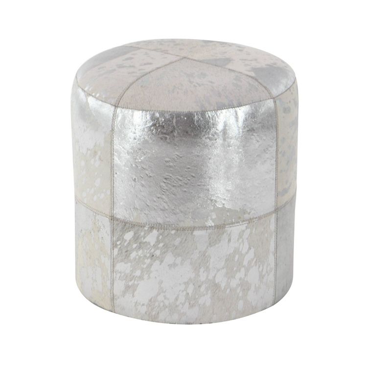 Contemporary Round Cowhide Leather Stool Ottoman - Olivia & May, 1 of 6