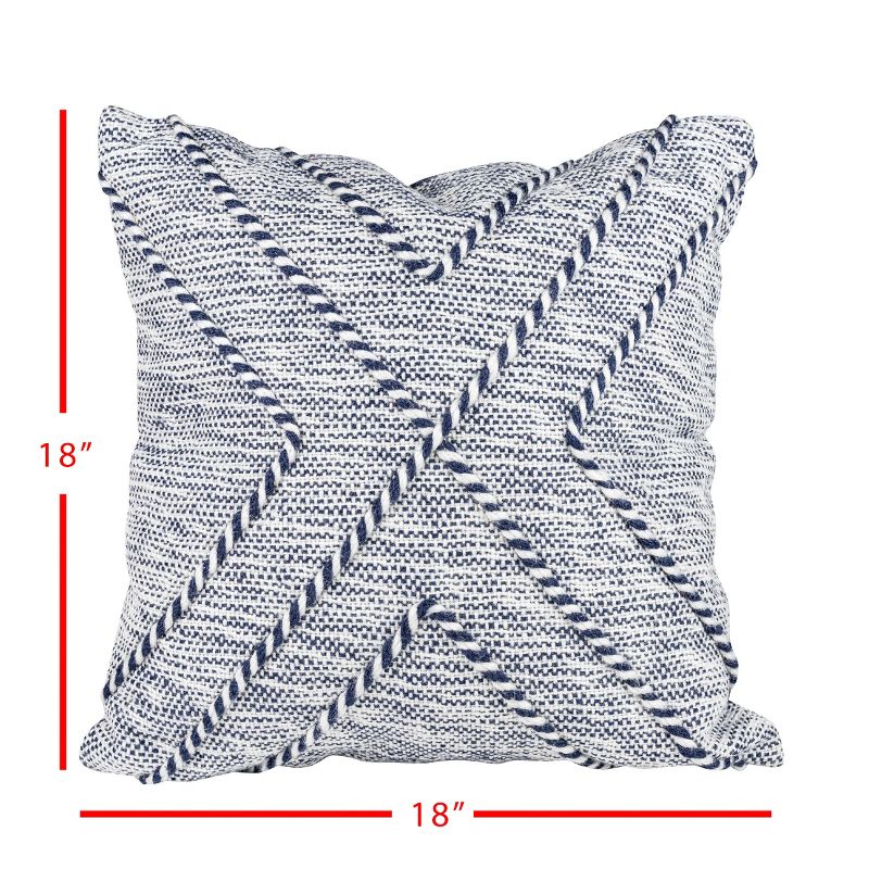 White & Blue Cross Stripe 18X18 Hand Woven Filled Outdoor Pillow - Foreside Home & Garden, 6 of 7