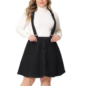 Agnes Orinda Women's Plus Size Adjustable Strap Suspender Cross Back Mini Denim A-Line Jean Skirts - 1 of 4