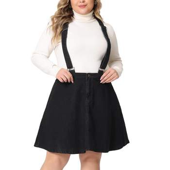Agnes Orinda Women's Plus Size Adjustable Strap Suspender Cross Back Mini Denim A-Line Jean Skirts