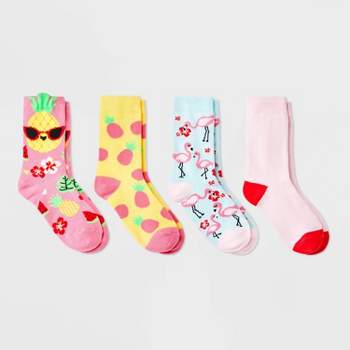 Girls' 4pk 'Pineapple' Crew Socks - Cat & Jack™ Pink