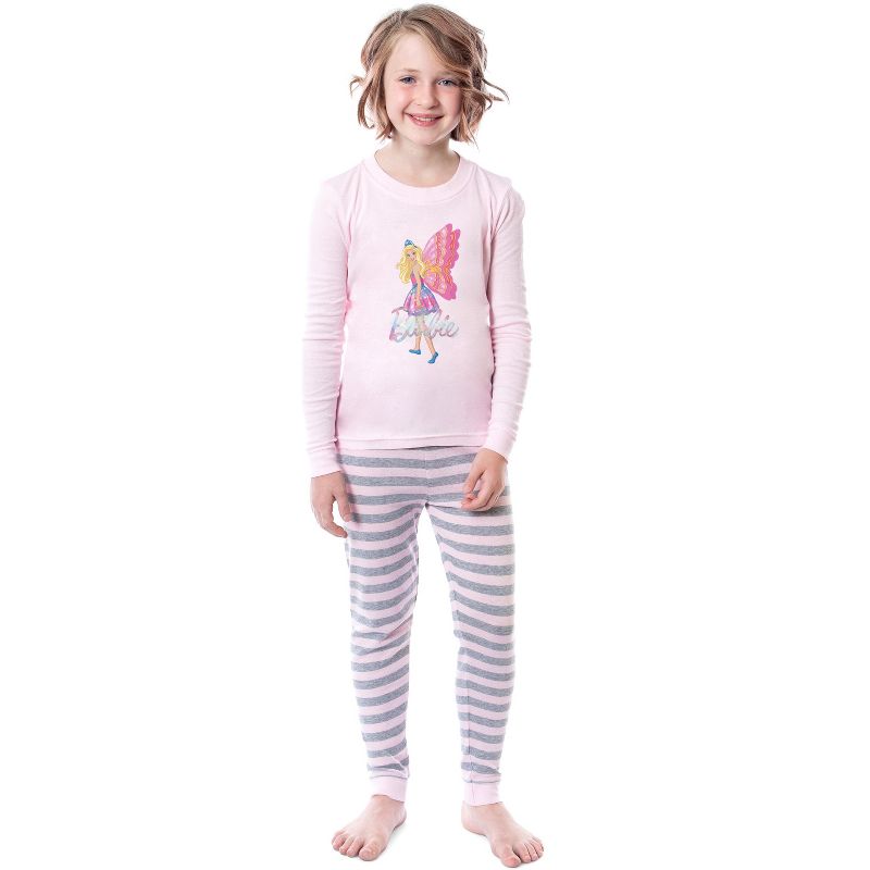 Barbie Girls' Child Fairy Princess Magical Tight Fit Sleep Pajama Set Pink, 1 of 5