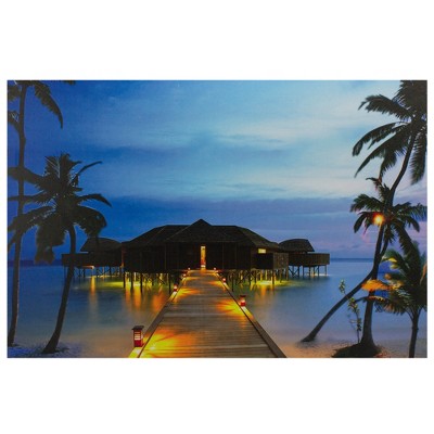 Northlight LED Lighted Tropical Paradise Island Beach Scene Canvas Wall Art 23.5"