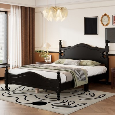 Full/Queen Size Wood House Bed, Easy Assembly, Platform Bed, No Box Spring Needed, Wooden Slat Mattress Foundation