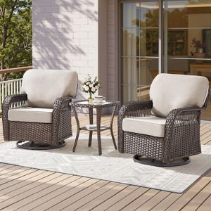 Buenhomino 6PCS Outdoor Furniture Set with 5" Thick Cushion, Outdoor Sofa Couch Set with Swivel Chairs and Ottoman, Brown Wicker Patio Furniture Set - 1 of 4