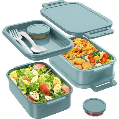 LunaLulinlk 72 oz Stackable Lunch Box, 3-Layer All-in-One Large Bento Box Leak-Proof Lunch Box with Utensils Sauce and Condiment Containers