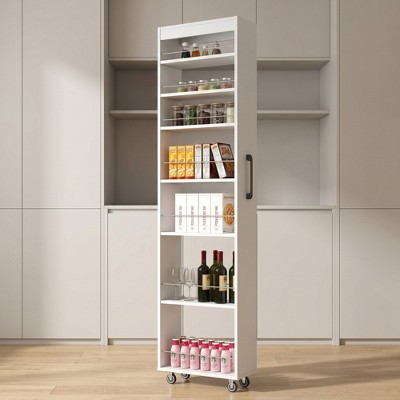 LauKingdom 7-Tier Pull-Out Narrow Storage Shelf with Rolling Casters for Kitchen, Bathroom & Living Room, White Particle Board + MDF Organizer — фото 5