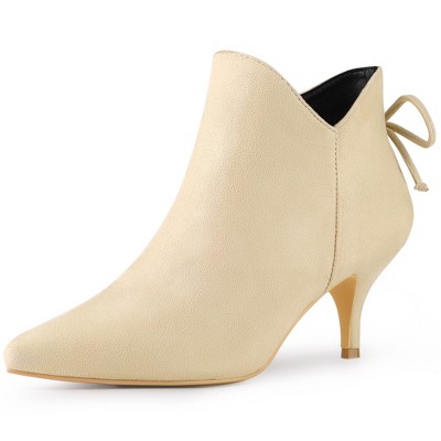 Perphy Women's Pointed Toe Side Zip Back Bow Kitten Heel Ankle Booties