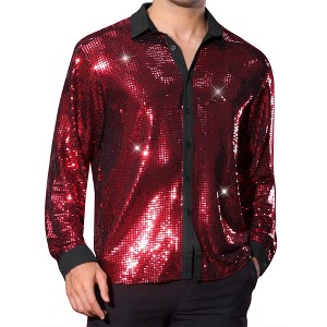 Lars Amadeus Men's Sequin Button Down Long Sleeves Disco Metallic Shiny Shirts - 1 of 4