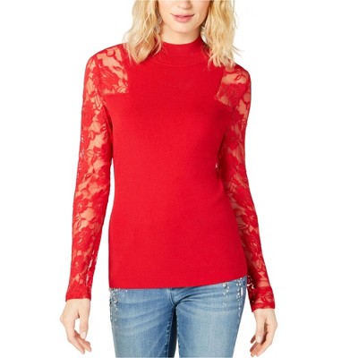 I.N.C International Concepts Womens Lace Sleeve Pullover Sweater, Red, X-Large