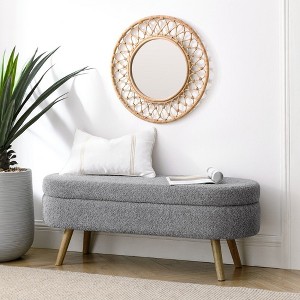 PAGED Oval Storage Ottoman Bench,Linen End of Bed Bench with Rubber Wood Legs,Ottoman with Storange for Living Room,Bedroom,Entryway - 1 of 4