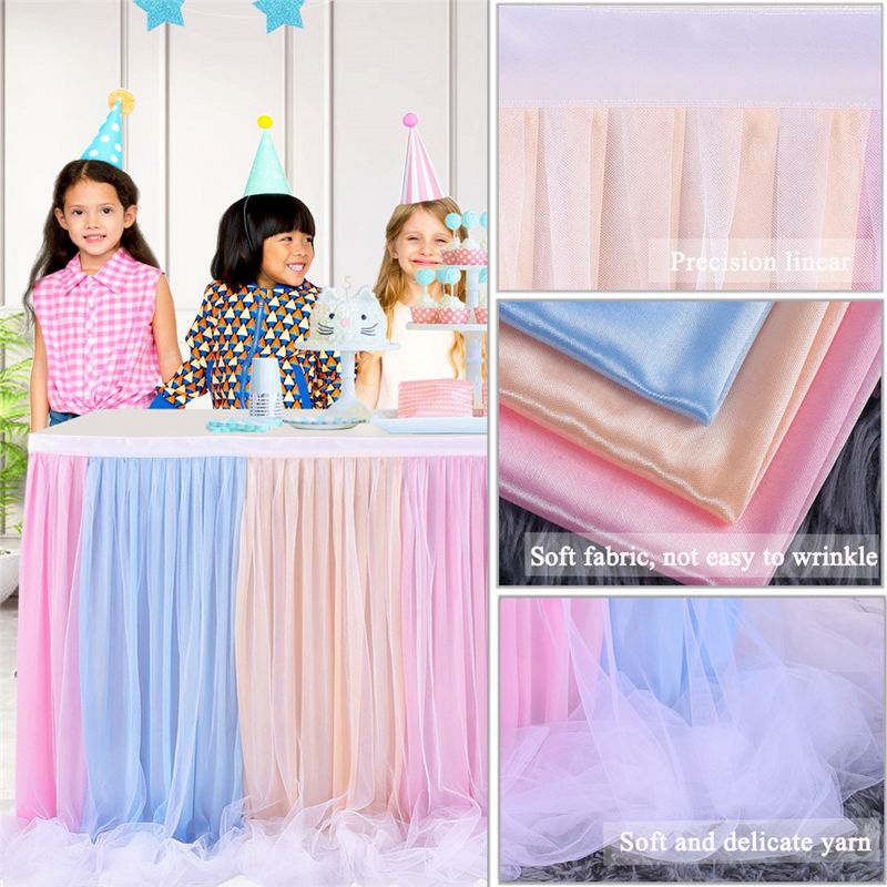 WhizMax Colorful Mesh Table Skirt, Long Thread Ribbon Table Skirt, Tulle Table Skirt for Party Decoration, 5 of 8