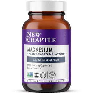 New Chapter Magnesium + Plant-Based Melatonin Supplement, 325mg Magnesium Glycinate & 1mg Melatonin from Tomato Sleep Aid Tablets - 60ct - 1 of 4