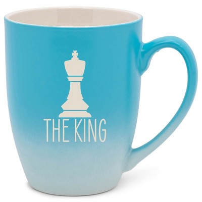 100 North Chess Game 10 Ounce Blue and White Two Toned Ombre, Comfortably Fits Your Hands, Ceramic Tea Coffee Cup Mug, The King