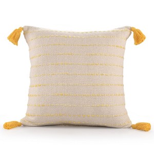 20" X 20" Coral And Ivory 100% Cotton Striped Zippered Pillow - 1 of 4