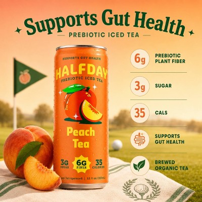 Halfday Prebiotic Iced Tea Peach Tea - 12 fl oz Can