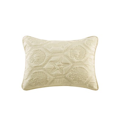 Tan Microfiber Coastal Full Quilt Set with Embossed Sea Life Pattern