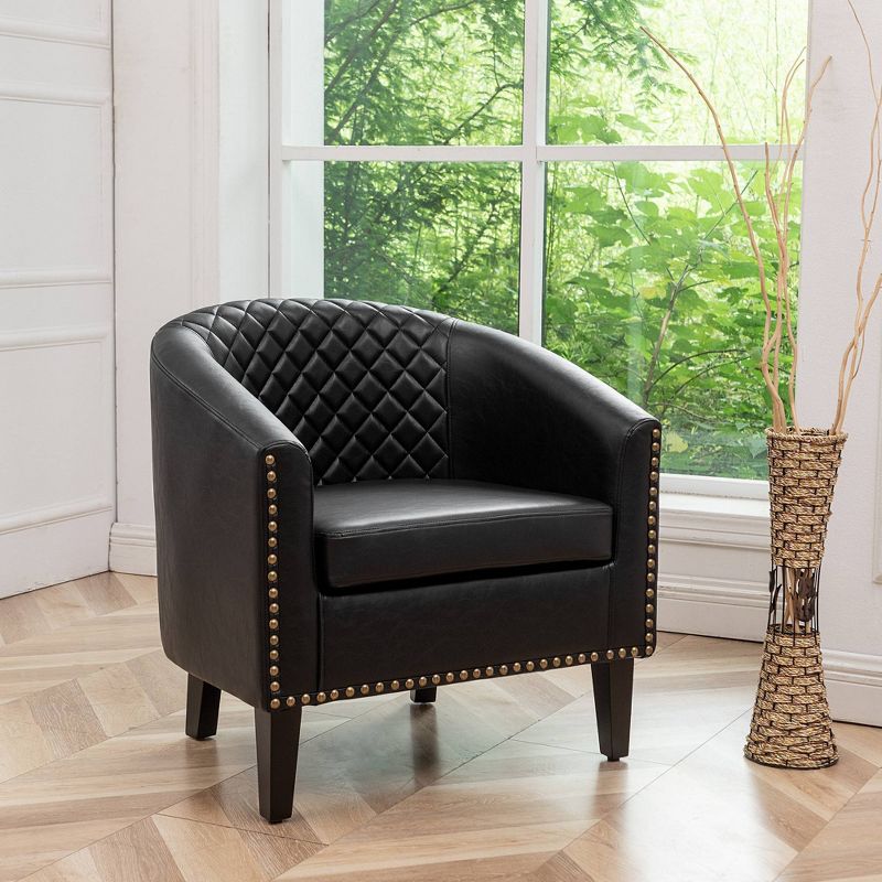  Tufted Faux Leather Barrel Club Chair - Kinwell, 3 of 11