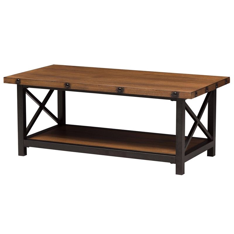 Herzen Rustic Industrial Style Antique Textured Finished Metal Distressed Wood Occasional Cocktail Coffee Table - Brown - Baxton Studio, 3 of 8