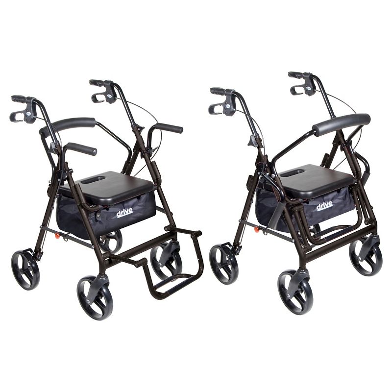 Drive Medical Duet Dual Function Transport Wheelchair Walker Rollator, Black, 4 of 5