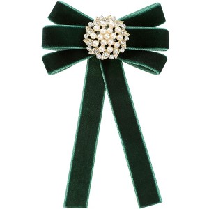 INSPIRE CHIC Women's Faux Pearl Bow Brooch Pre-Tied Clip Ribbon Solid Bow Neck Tie - 1 of 4