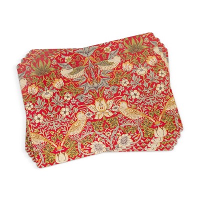 Pimpernel Morris & Co Strawberry Thief Collection Placemats, Set of 4, Heat Resistant Mats, Cork-Backed Board, 15.7” x 11.7”