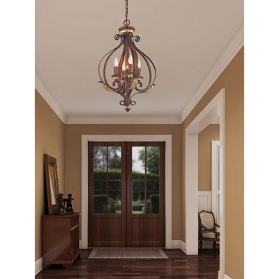 Villa Verona Bronze and Gold Leaf 4-Light Chandelier