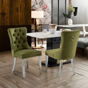 Racxily Velvet Dining Chairs Set of 2,  w/ Chrome Stainless Steel Plating Legs, Nailhead Trim, Button Tufted Parsons Dining Room Chair - 1 of 4