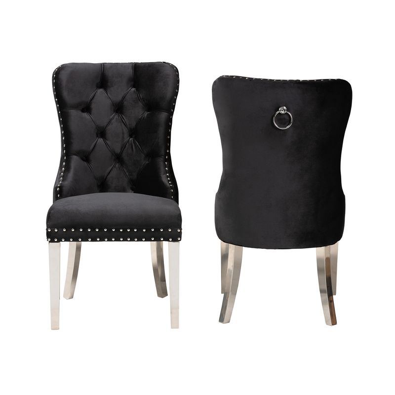 Baxton Studio Honora Contemporary Glam and Luxe Velvet Fabric and Silver Metal Dining Chair Set, 3 of 10