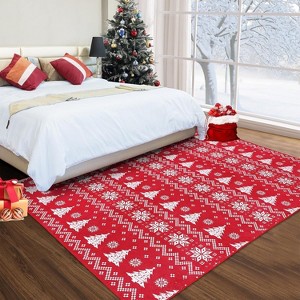 Washable Christmas Holiday Area Rug, Indoor Snowflake Throw Mat, Non-Slip Floor Carpet for for Living Room Bedroom Nursery Dining Room Decor, Red - 1 of 4