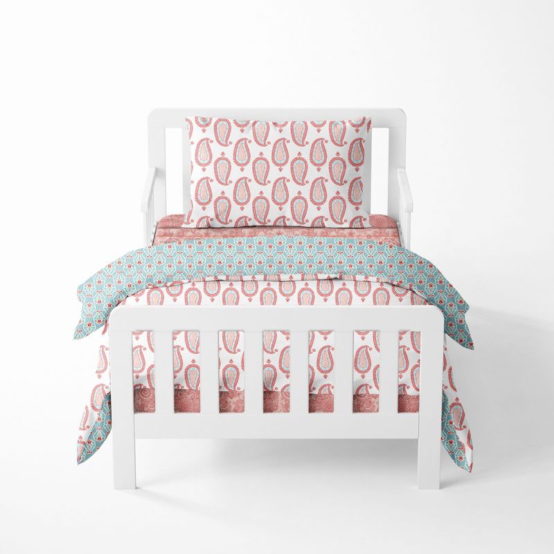 Bacati - Paisley Sophia Coral Aqua 4 pc Toddler Bedding Set, 1 of 9