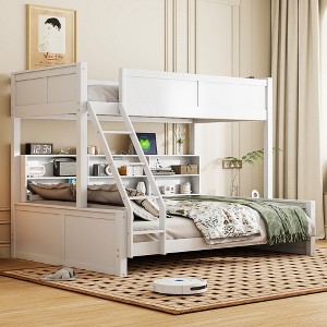 Twin XL over Queen Bunk Bed with Storage Cabinets and USB Ports - 1 of 4