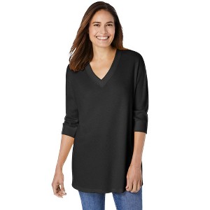 Woman Within Women's Plus Size Three-Quarter Sleeve Thermal Sweatshirt - 1 of 4