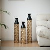 Dolonm Distressed Gold Metal Vase Trio, 3D Triangle Pattern Cylinder Floor Vases, Industrial Glam Home Décor Set - 4 of 4