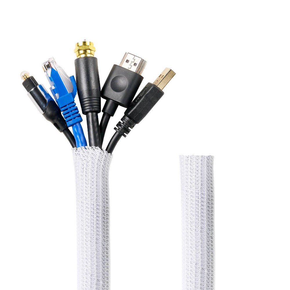 Wrap-It Cable Sleeve Mesh 10' x 0.75" 2pk White - Cord Hider & Cord Cover for Computer, TV & Cable Management