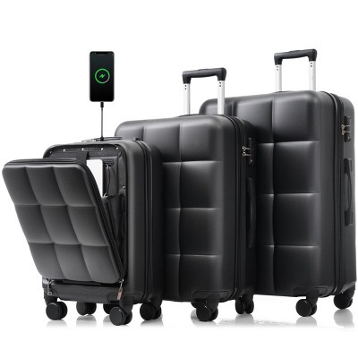 Hardshell Luggage Set,3-Piece Lightweight Suitcases (20"/24"/28") with Spinner Wheels,Cup Holder,20" Front Opening Carry-On with USB Port–Cuddlewood