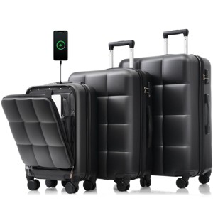 Hardshell Luggage Set,3-Piece Lightweight Suitcases (20"/24"/28") with Spinner Wheels,Cup Holder,20" Front Opening Carry-On with USB Port–Cuddlewood - 1 of 4