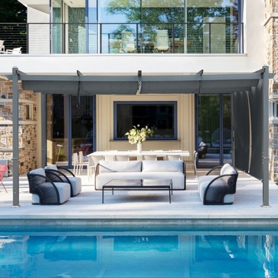 Gray Aluminum Patio Pergola with Adjustable Canopy and Sun Shade